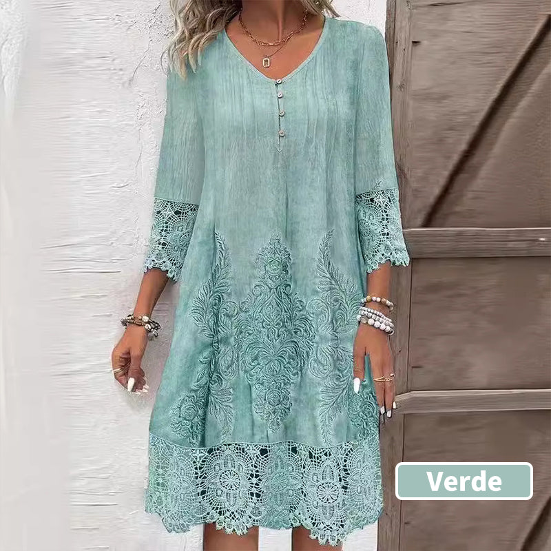 Maia - Women's Elegant Lace Dress with Half Sleeves and V-Neck