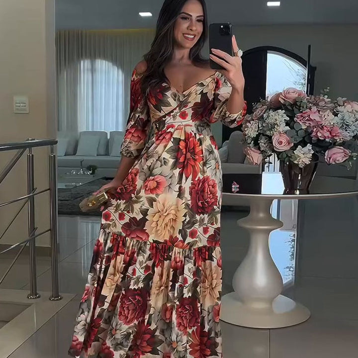 Robe Paulina - Robe plissée à fleurs et col en V 