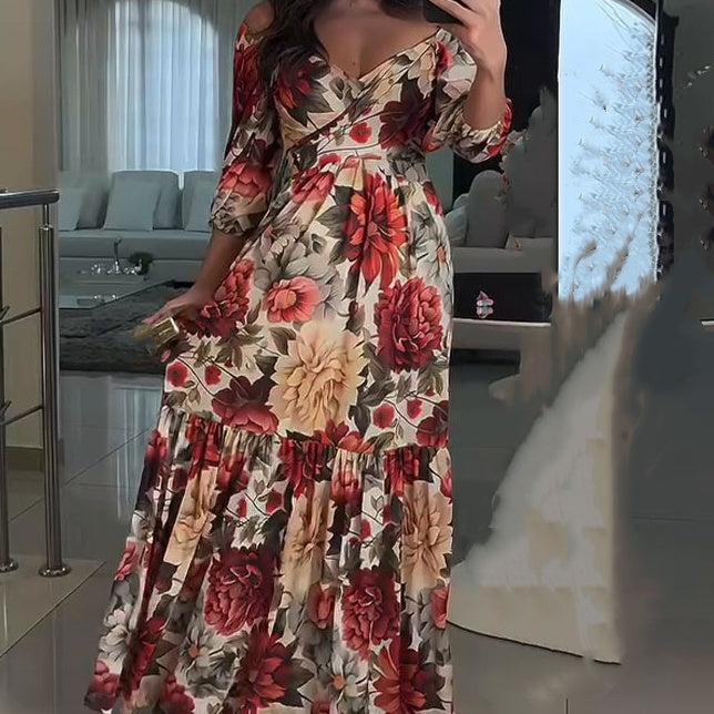 Robe Paulina - Robe plissée à fleurs et col en V 