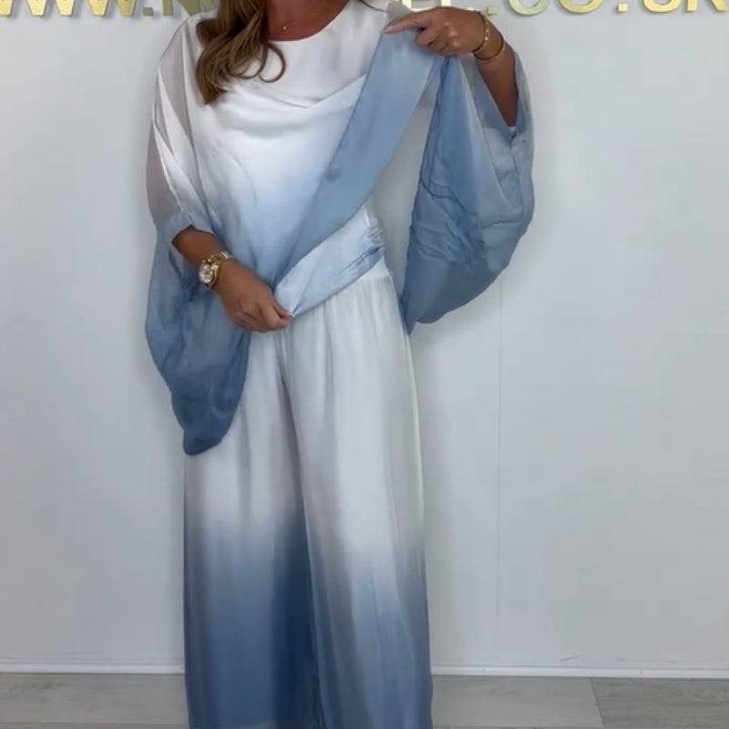 Ensemble Kyra - Dip Dye composé d'un haut fluide et d'un pantalon à jambes larges