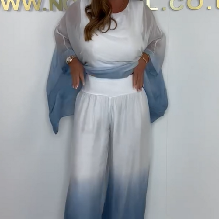 Ensemble Kyra - Dip Dye composé d'un haut fluide et d'un pantalon à jambes larges