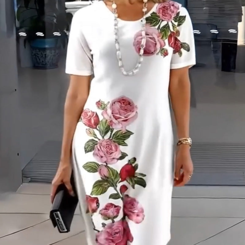 Josina - Short Dress with Short Sleeves and Round Neck Print Women's Fashion