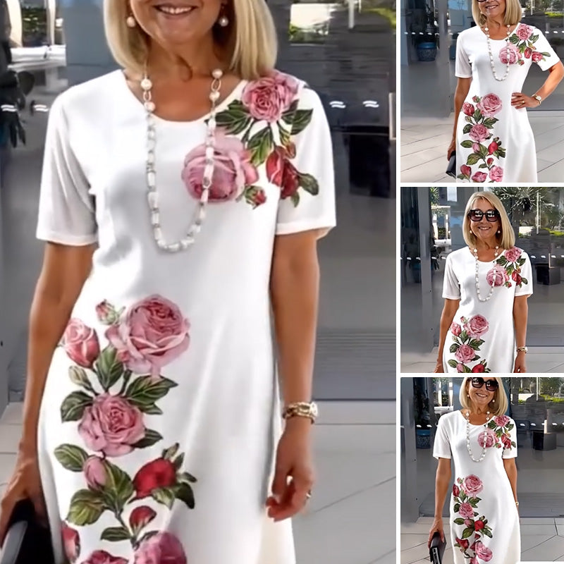 Josina - Short Dress with Short Sleeves and Round Neck Print Women's Fashion