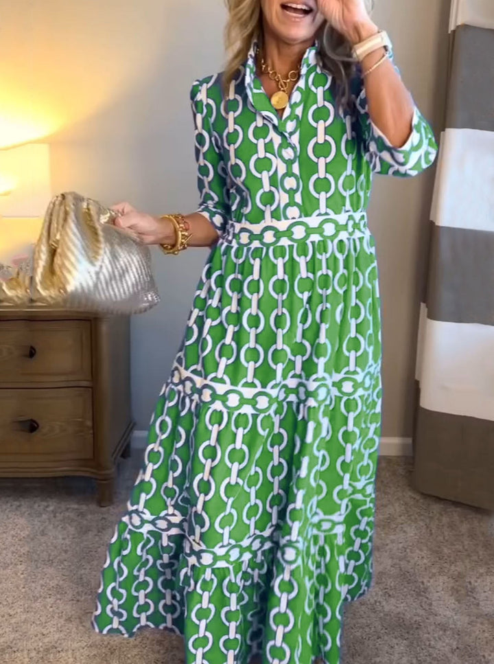 Dina - Printed Dress with Lapel Collar