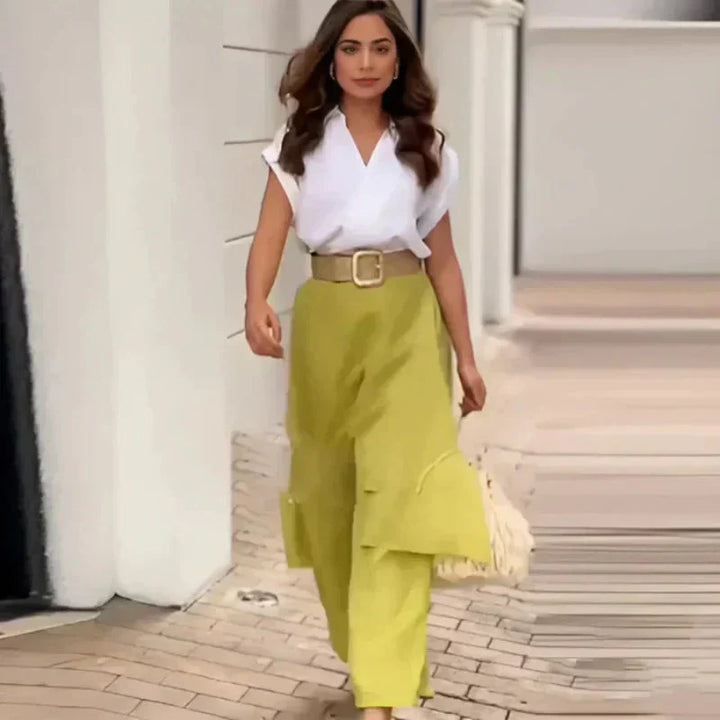 Myla - Women's Elegant Set: V-neck Top and Flared Pants