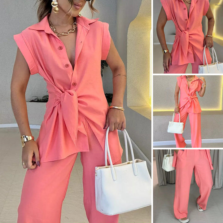 Ivette - Elegant set with sleeveless blouse and high-waisted pants