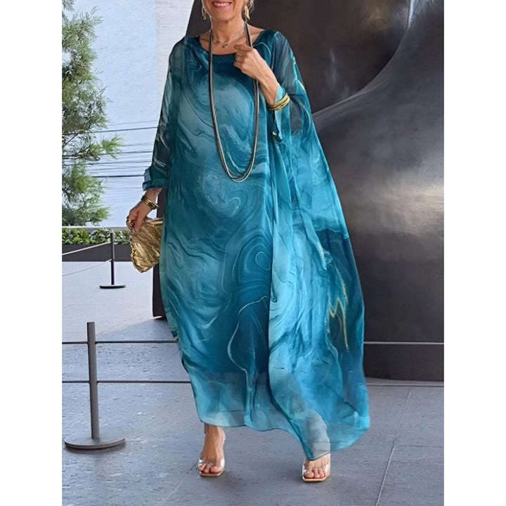 Lenora - Elegant marbled chiffon dresses with print