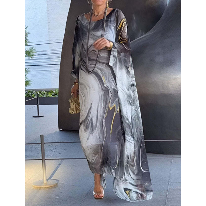 Lenora - Elegant marbled chiffon dresses with print