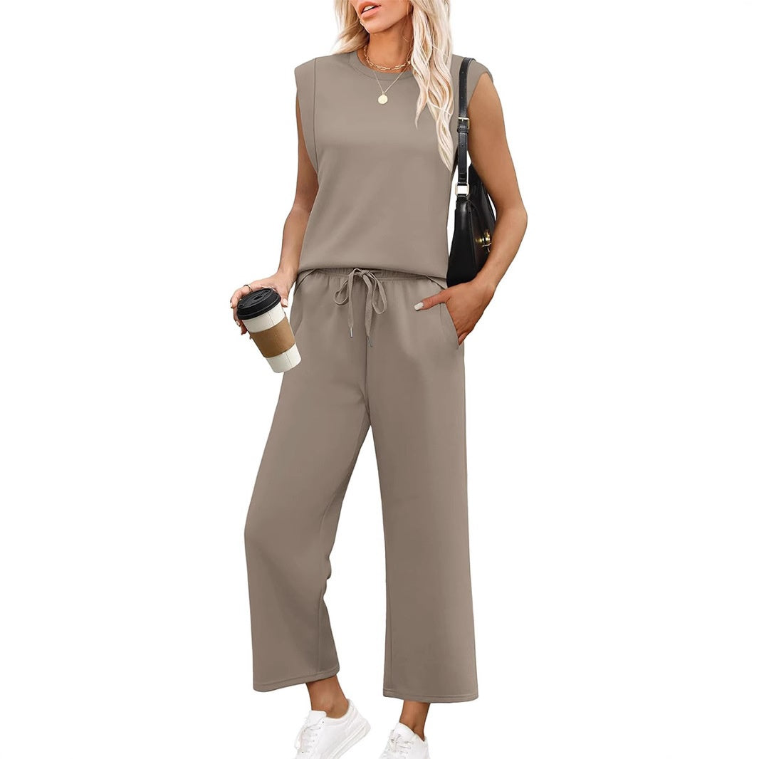 Isa - Women's Casual Sleeveless Top with Wide Leg Pants