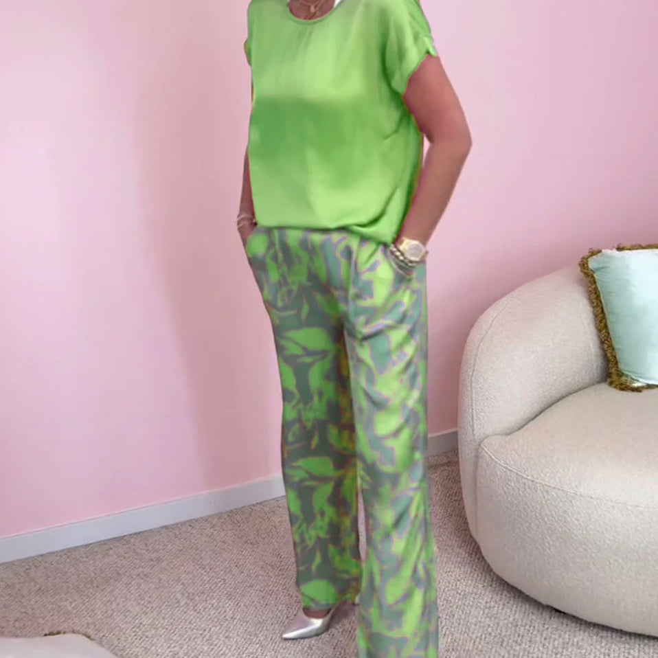 Malika - 2-Piece Set: Top &amp; Wide Printed Pants