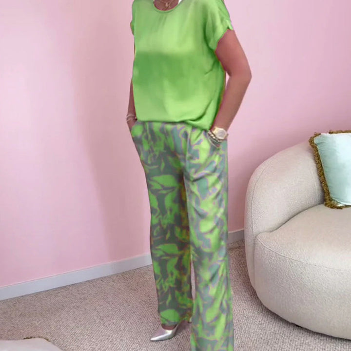 Malika - 2-Piece Set: Top &amp; Wide Printed Pants