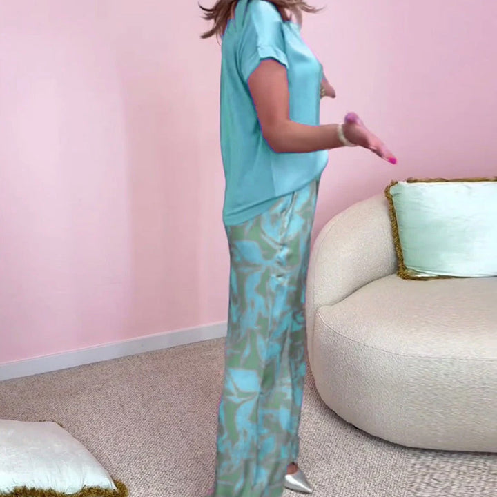 Malika - 2-Piece Set: Top &amp; Wide Printed Pants