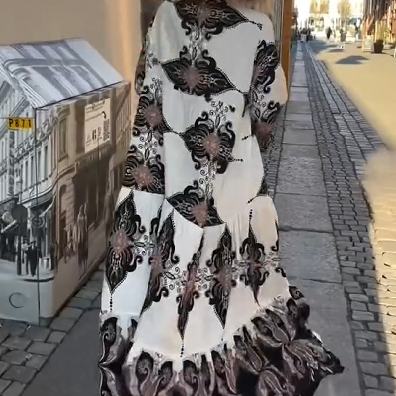 Anirelle - Robe imprimée élégante pour femme, avec un décolleté en V fluide et ample et des manches évasées 