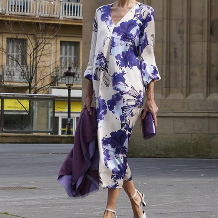 Ariadne - Women's Elegant Printed V-Neck Long Dress