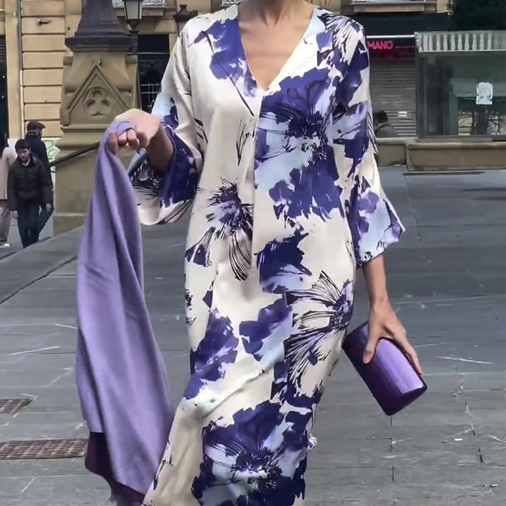 Ariadne - Women's Elegant Printed V-Neck Long Dress