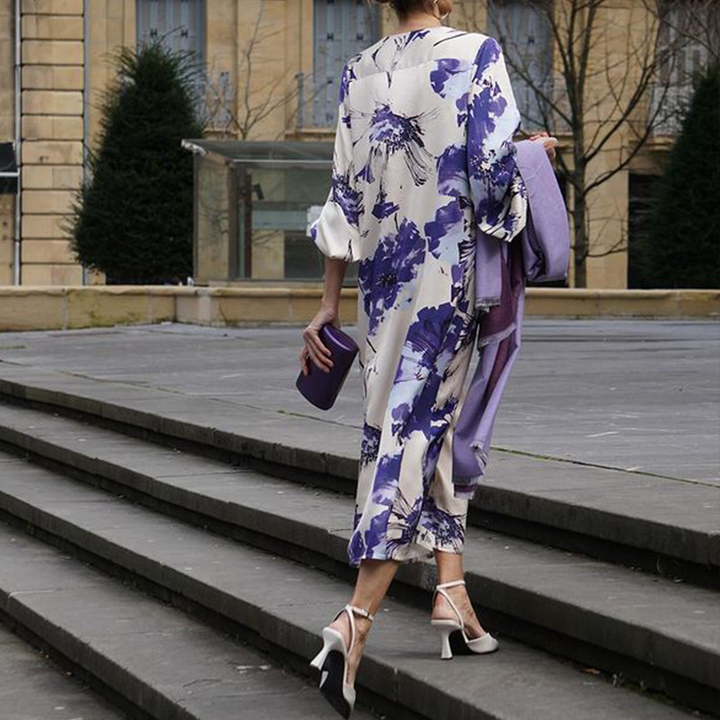 Ariadne - Women's Elegant Printed V-Neck Long Dress