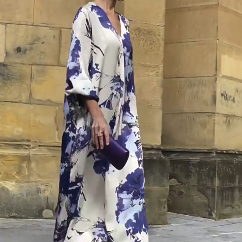 Ariadne - Women's Elegant Printed V-Neck Long Dress