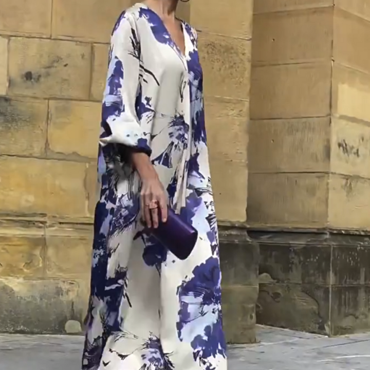 Ariadne - Women's Elegant Printed V-Neck Long Dress