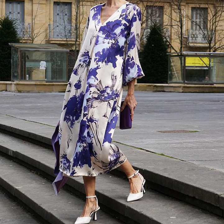 Ariadne - Women's Elegant Printed V-Neck Long Dress