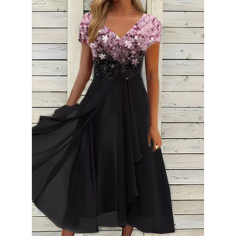 Halina - Elegant Printed V-Neck Dress