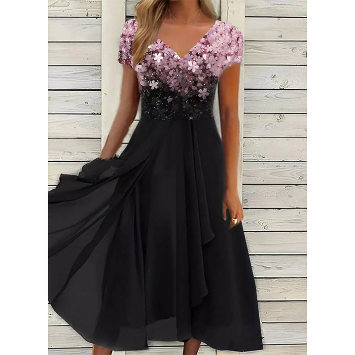 Halina - Elegant Printed V-Neck Dress