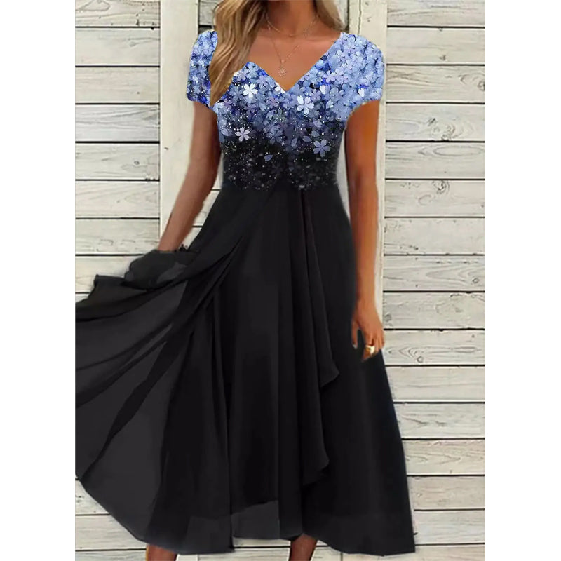 Halina - Elegant Printed V-Neck Dress