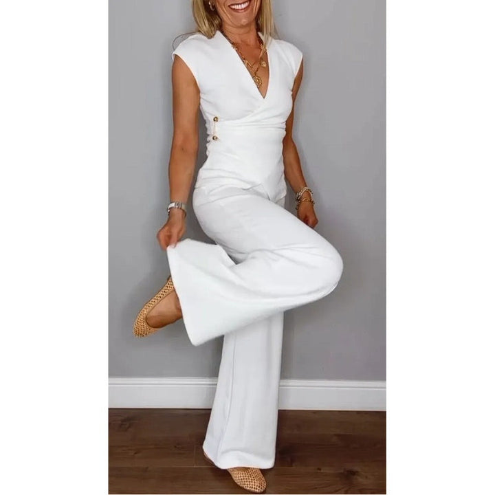 Jessira - Elegant Women's Set: V-Neck Top and Pants