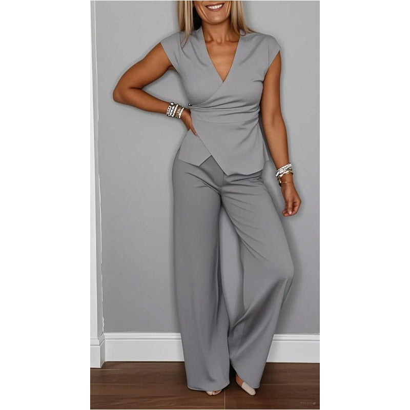 Jessira - Elegant Women's Set: V-Neck Top and Pants