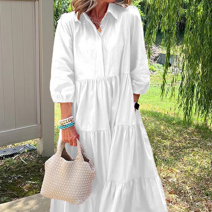 Faelina - Robe décontractée pour femme, coupe ample, col à revers et longueur cheville