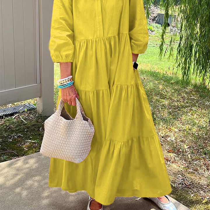 Faelina - Robe décontractée pour femme, coupe ample, col à revers et longueur cheville