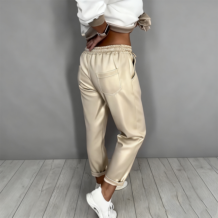 Neravine - Chic V-Neck and High Waisted Pants Set
