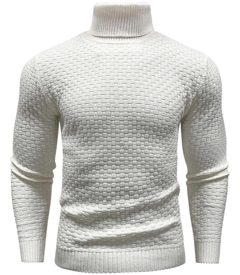 Pull à col roulé en maille texturée | Ourlet côtelé ajusté | Pièce chaude pour l'hiver