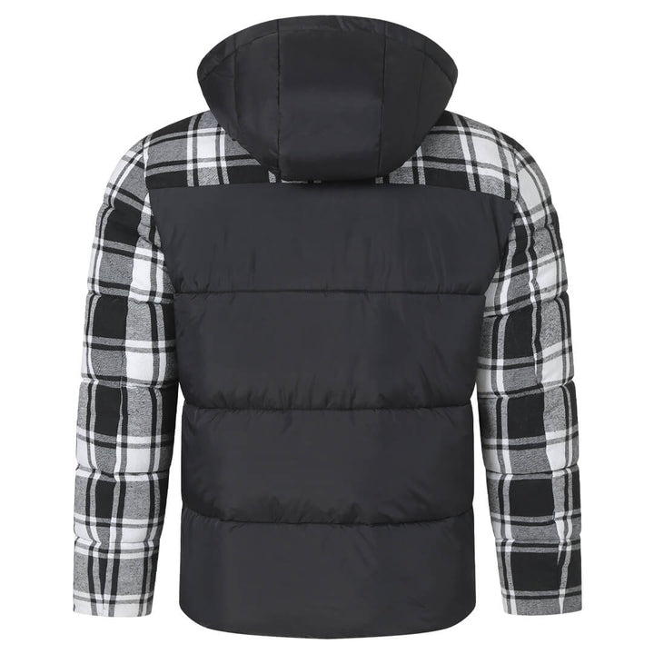 Men’s Hooded Shirt Jacket | Puffer Vest Front & Flannel Sleeves | Layered Hybrid