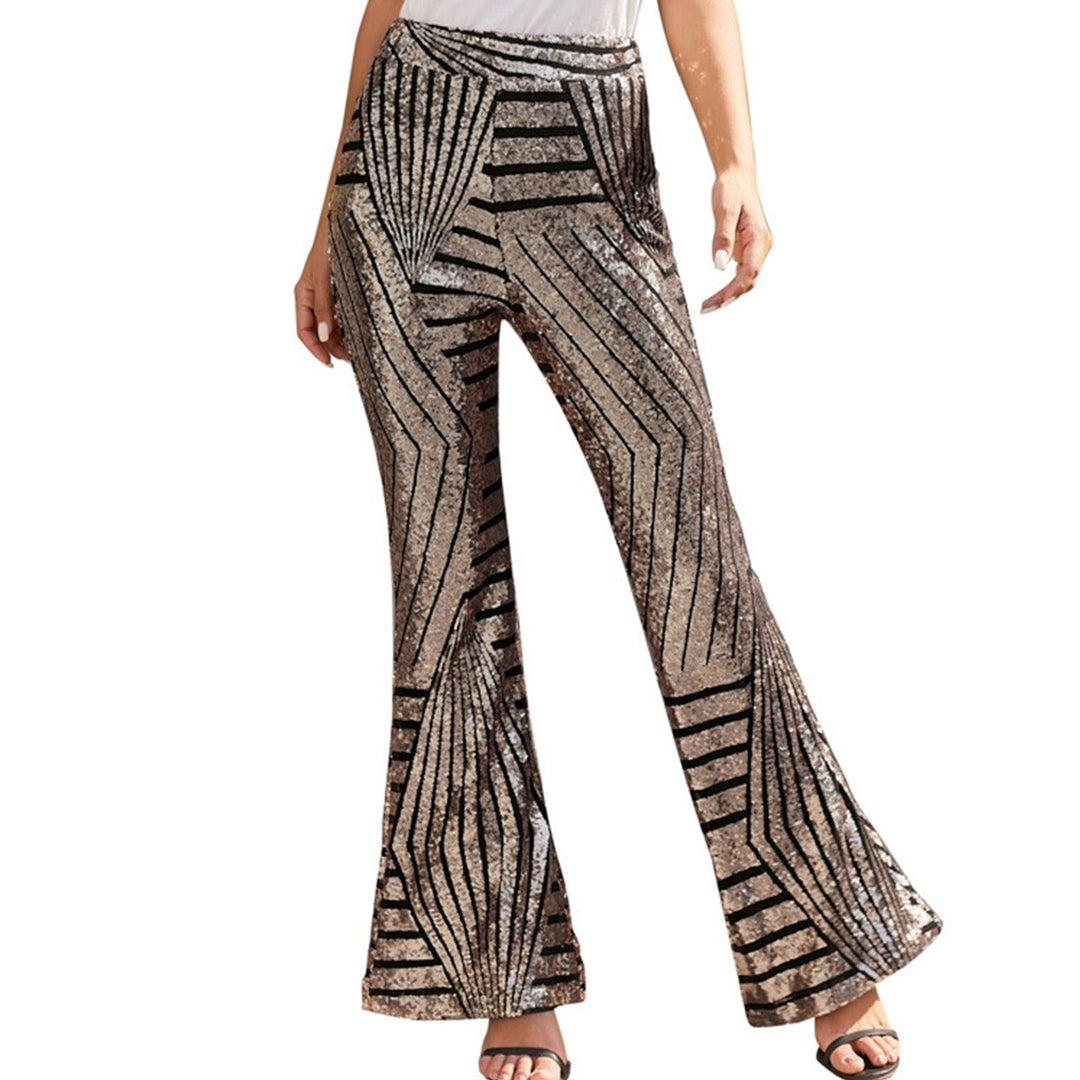 Sequin Flare Party Pants | High-Waisted Glitter Trousers | Geometric Shine Finish