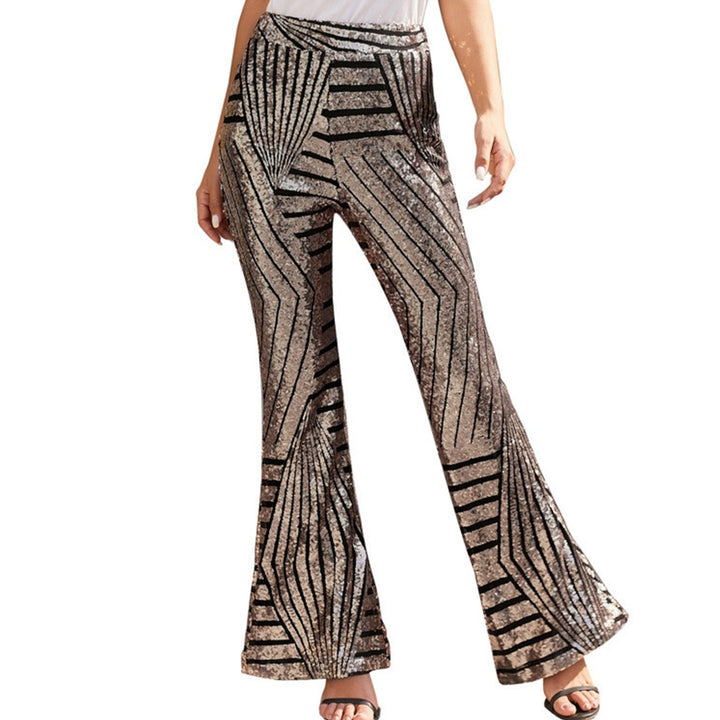Sequin Flare Party Pants | High-Waisted Glitter Trousers | Geometric Shine Finish