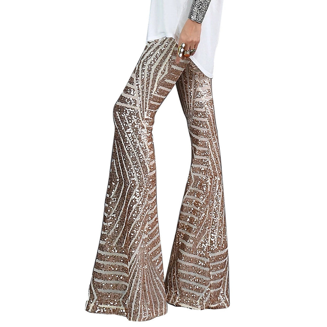 Sequin Flare Party Pants | High-Waisted Glitter Trousers | Geometric Shine Finish