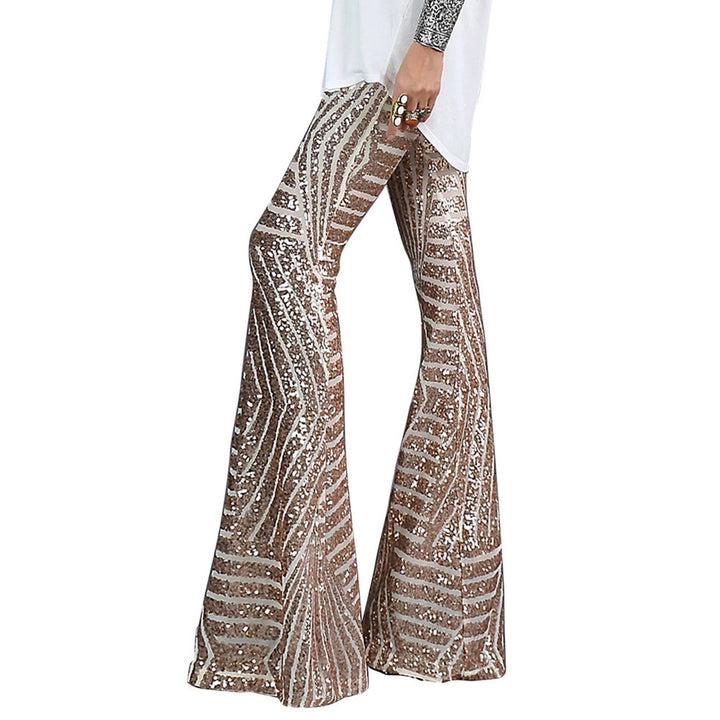 Sequin Flare Party Pants | High-Waisted Glitter Trousers | Geometric Shine Finish