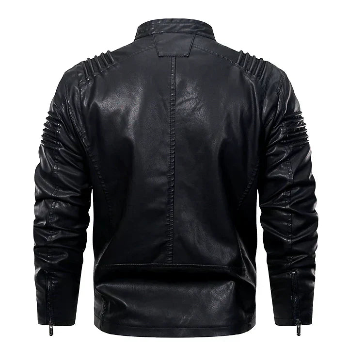 Men’s Faux Leather Moto Jacket | Zip Pockets & Quilted Shoulders | Slim Fit Biker Style